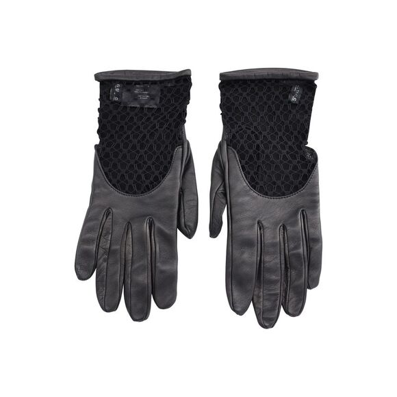 Gucci Fishnet Lace Gloves in Black Leather